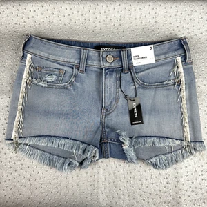 Express Damen Shortie Relaxed Low Rise Shorts Perlen Fransen Jeans Denim Gr. 2 Neu mit Etikett - Bild 1 von 14