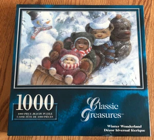 Classic Treasures Winter Wonderland 1000 Piece Puzzle Bears Sledding Snowman New - Picture 1 of 3