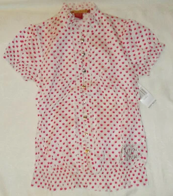 NUEVO CON ETIQUETAS APPLE BOTTOMS Niña Top Estampado Manzana L Blanco Multi Manga Corta Camisa Blusa Foto 1 de 4