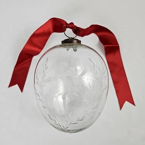Krugal Style Etched Glass Ornament Oval Christmas Ball Large 9x5.5 - Picture 1 of 11