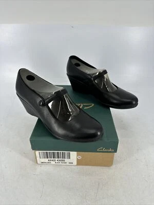 Clarks 女式 A91422 Emeraldsea Mary Jane 楔形黑色专利 8.5 码全新 — 第 1/4 张图片