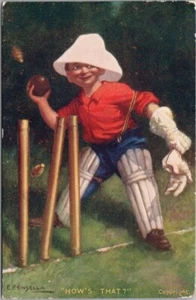 Postal de felicitación deportiva de cricket de 1907 de colección ¿CÓMO ES ESO? Artist E.P. KINSELLA - Imagen 1 de 2
