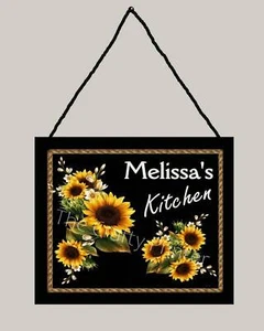 Girasoles Personalizado (TU NOMBRE) - Placa de Pared Letrero de Cocina - Tamaño 5" x 5" - Imagen 1 de 2