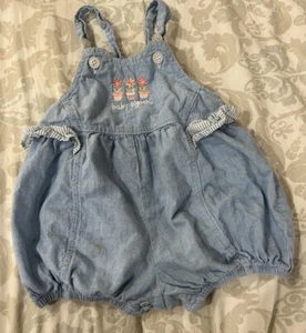 Vintage Oshkosh B'gosh Denim Flower Bubble Romper Overalls 18 Months 90s - Picture 1 of 6