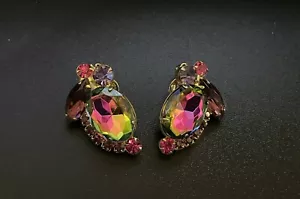 Orecchini Vintage JULIANA D&E Anguria Eliotropio Arte Vetro Strass Rosa - Foto 1 di 5