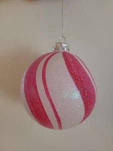 Pink and White Swirl Frosted Glass Peppermint Ornament Large 4" - Picture 1 of 8