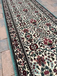 New Handmade Fine Quality Ivory Floral Runner, Mint, Teal & Mauve Accents,3'x12' - Bild 1 von 23