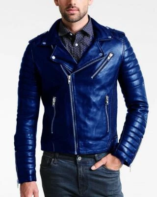 Men's Genuine Lambskin Classic Handmade Leather Biker Jacket SR#116 - Image 1 of 2