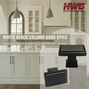 Matte Black Cabinet Knob *Column Style* Kitchen Bath Hardware Pull Modern Trend - Picture 1 of 6