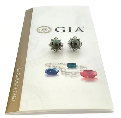 10mm Rounded Saltwater Pearl Diamond Earrings 14K White Gold GIA NO TREATMENT - Image 1 of 4