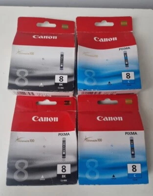 CLI-8C Cyan CLI-8BK Black Canon Ink Cartridge Genuine Bundle x4 - Image 1 of 4