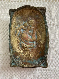 Bronze Forged Unique Woman & Cherub Patinated Nouveau Tray Card Tip Trinket - Picture 1 of 8