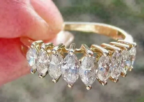 4.20Ct Marquise Cut Lab Created Diamond Beautiful Ring 14K Yellow Gold Plated - Image 1 of 3