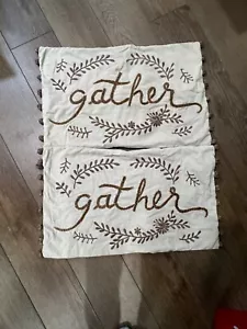 Pottery Barn Embroidered Gather 16" x 26" Lumbar Pillow Cover Thanksgiving Fall - Picture 1 of 12