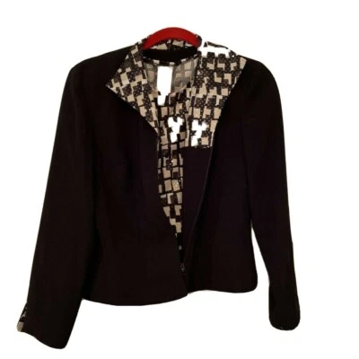 Dani Max Mujer 2 Piezas Traje Chaqueta Top Conjunto Negro Abstracto Lentejuelas Pequeño 6P Foto 1 de 4