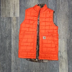 Carhartt Reversible Camo / Orange Quilted Hunting Vest Large 14-16- *Defect - Picture 1 of 24