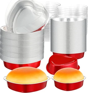 100 Pcs Valentines Mini Heart Shaped Cake Pans 3.4 Oz 9 Oz Baking Cups with Lids - Picture 1 of 12