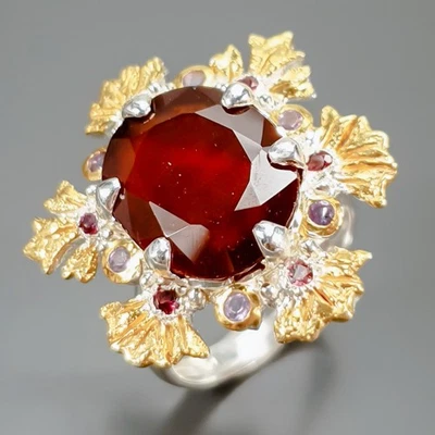 Anel de hessonita natural feito à mão 10 quilates+ prata esterlina 925 tamanho 8,5/R438916 - Imagem 1 de 4