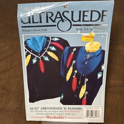 Vintage 1990s Ultrasuede Applique Iron-On Kit Arrowhead & Feathers Craft USA - Imagem 1 de 4