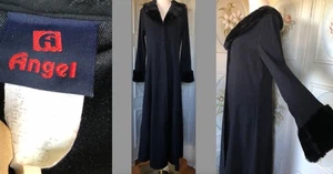 Vintage Y2K Angel Gothic Staubmantel Kunstfellkragen lange Maxijacke schwarz L EUC - Bild 1 von 11