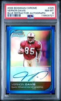 2006 Bowman Chrome #225 Vernon Davis Blue Refractor Auto /75 Rookie PSA 8 - Image 1 of 2