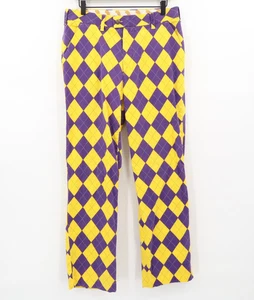 Loudmouth Men's Vintage 90's Purple and Yellow Argyle Punk Golf Pants 34X30 - Picture 1 of 7