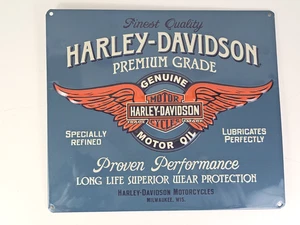 Letrero de hojalata de metal para motocicletas Harley Davidson aceite de motor premium 15" x 13" garaje - Imagen 1 de 8