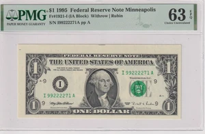 **XTRA SELVAGE** Fr 1921-I 1995 $1 FRN I99222271A PMG 63EPQ GREEN SEAL - Picture 1 of 2