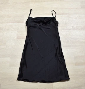 Vestido sin Mangas Bebe Negro Satén Cuello Capucha Años 90-Retro Talla Pequeña Mini Vestido de Cóctel - Imagen 1 de 3