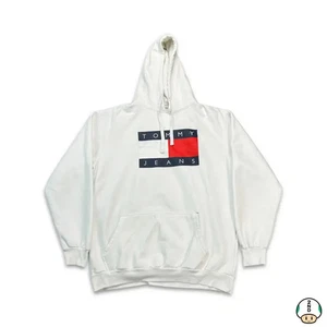Tommy Hilfiger Hoodie Mens XL White Tommy Jeans Flag Hooded Sweatshirt - Picture 1 of 6
