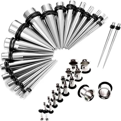 16G-00G Surgical Steel Ear Stretching Kit 38Pcs Ear Plugs Tunnels and Taper Set - Image 1 of 4