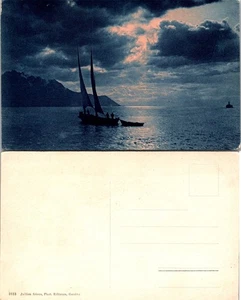 Postcard Silhouette of Sailboat at Dusk with Mountains Scene - Picture 1 of 1