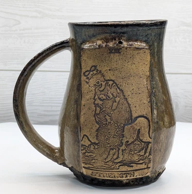 Taza de colección de gres pesado cerámica fuerza león y domador escena 5" de alto Foto 1 de 4