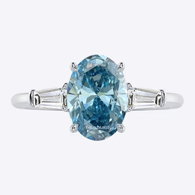 Anillo de Diamantes Elegante Azul Intenso Oro Blanco 14K 2 Quilates IGI Laboratorio Cultivado Corte Ovalado Foto 1 de 4