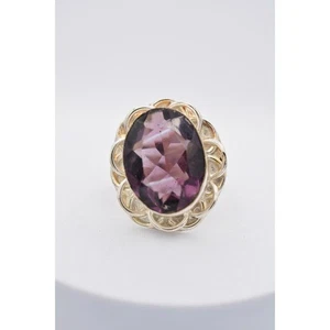 Vintage 8 Cocktail Ring Purple Crystal Open Bezel Chunky Oval Silver Tone - Picture 1 of 12