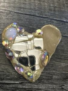 Artist ANDREW LOGAN 1996 Heart Brooch Pin Glass Mosaic Vintage Signed - Picture 1 of 9