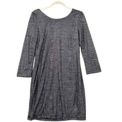 BCBGeneration Black Silver Long Sleeve Pattern A-line Cocktail Dress Medium - Image 1 of 4