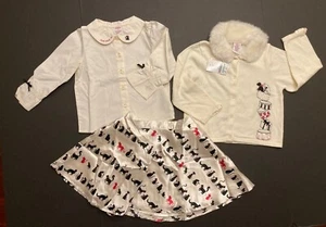 Gymboree City Sidewalk 3 3T Faux Fur Trim Sweater Satin Kitty Cat Skirt & Blouse - Picture 1 of 4