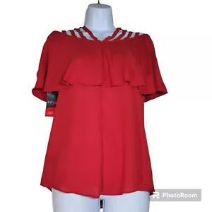 Bold Elements Women's Small Red Blouse with Open Shoulder and Ruffle Blouse NWT - Picture 1 of 11