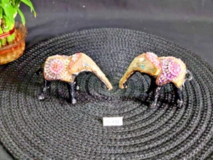 Juego de 2 figuras de terracota elefante vintage hechas a mano de vidrio pintado trabajo TC296 - Imagen 1 de 7
