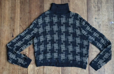 Suéter de cuello alto pata de gallo mezcla seda vintage Carlisle para mujer talla mediana Foto 1 de 4