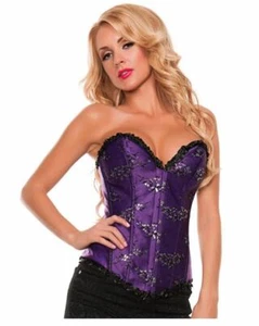Starline Women's Shiny Jacquard Printed Corset with Ruffle Trim, Purple, Small - Picture 1 of 2