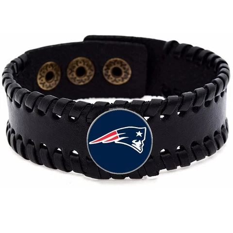 New England Patriots Mens Womens Adjustable Black Leather Bracelet Jewelry D8 Cover