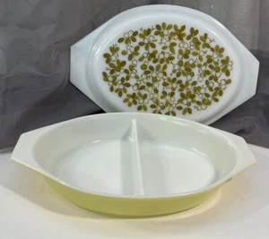 Pyrex Verde Green Olive Divided Split Casserole Dish with Lid 1.5 Qt Vintage - Picture 1 of 9