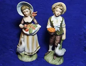 Lefton Junge & Mädchen mit Gans Figur #6988 2 Gänse Japan - Bild 1 von 10