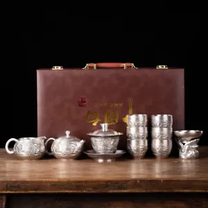 Leichtes Luxus 999 Silber Porzellan vergoldet Silber Teeservice Kung Fu Teekanne Teetassengedeck - Bild 1 von 22