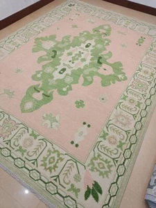 New Oushak Rug | Hand Knotted Wool Rug |Pink Geometrical Turkish Rug | Area Ru - Picture 1 of 6