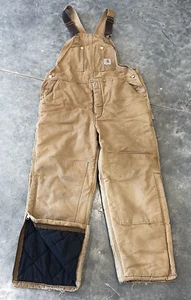 Carhartt Bib Overalls Men 40x30 Brown Insulated Double Knee Carpenter R03 - Picture 1 of 20