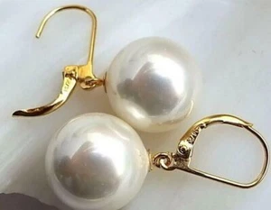 Huge AAA 16mm Natural South Sea White Shell Pearl Earrings 14k Gold.. - Picture 1 of 3