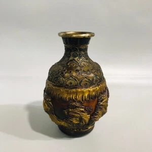 Collectible Chinese natural wood lacquer gilt carved landscape pattern vase - Picture 1 of 9